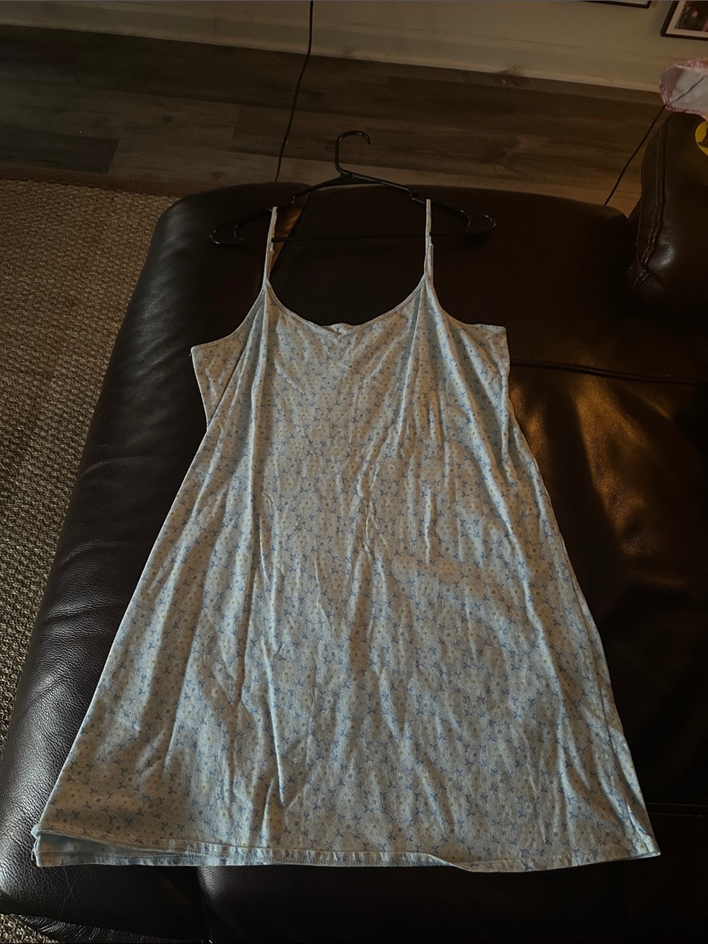 Women's Light Blue Floral Slip Dress - Sleeveless Nightwear